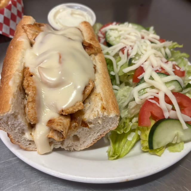 Philly Cheese Steak Sandwich with Chicken.