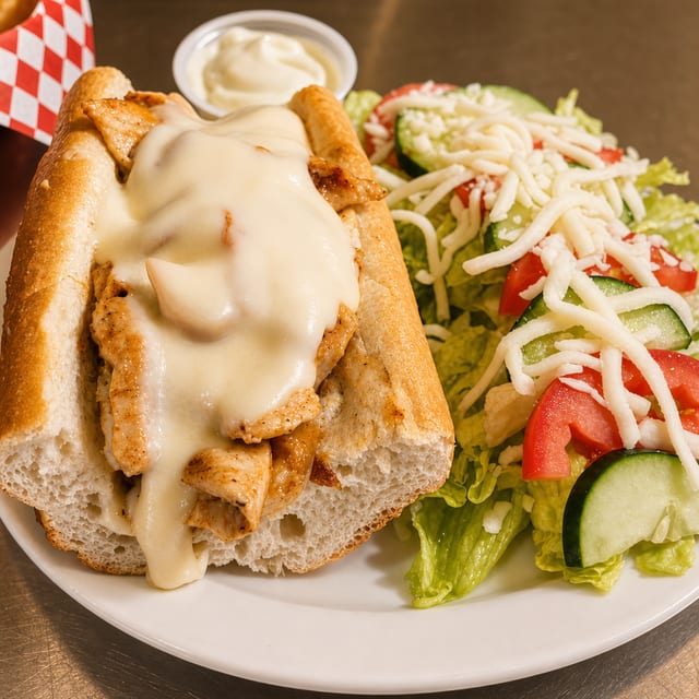 Philly Cheese Steak Sandwich with Chicken.